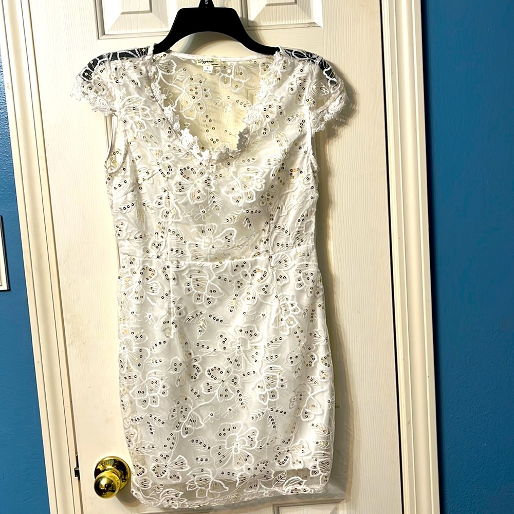 White and gold sequin dress